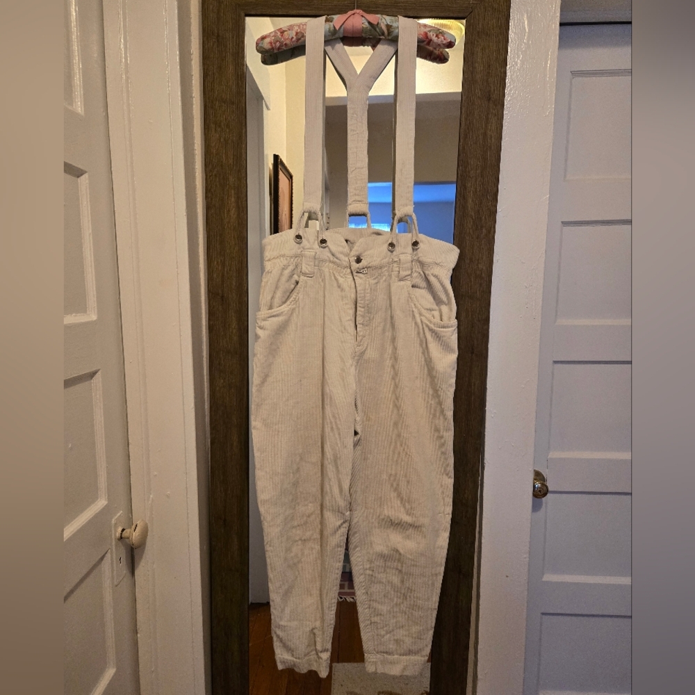 Vintage High-Waisted Pants with Detachable Suspenders